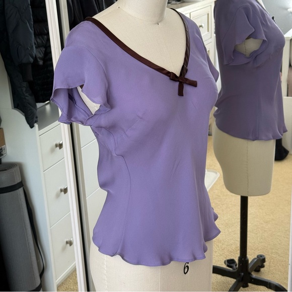 Sunny Leigh Purple Flutter Sleeve Blouse with Tie Front Size: S - Picture 4 of 9